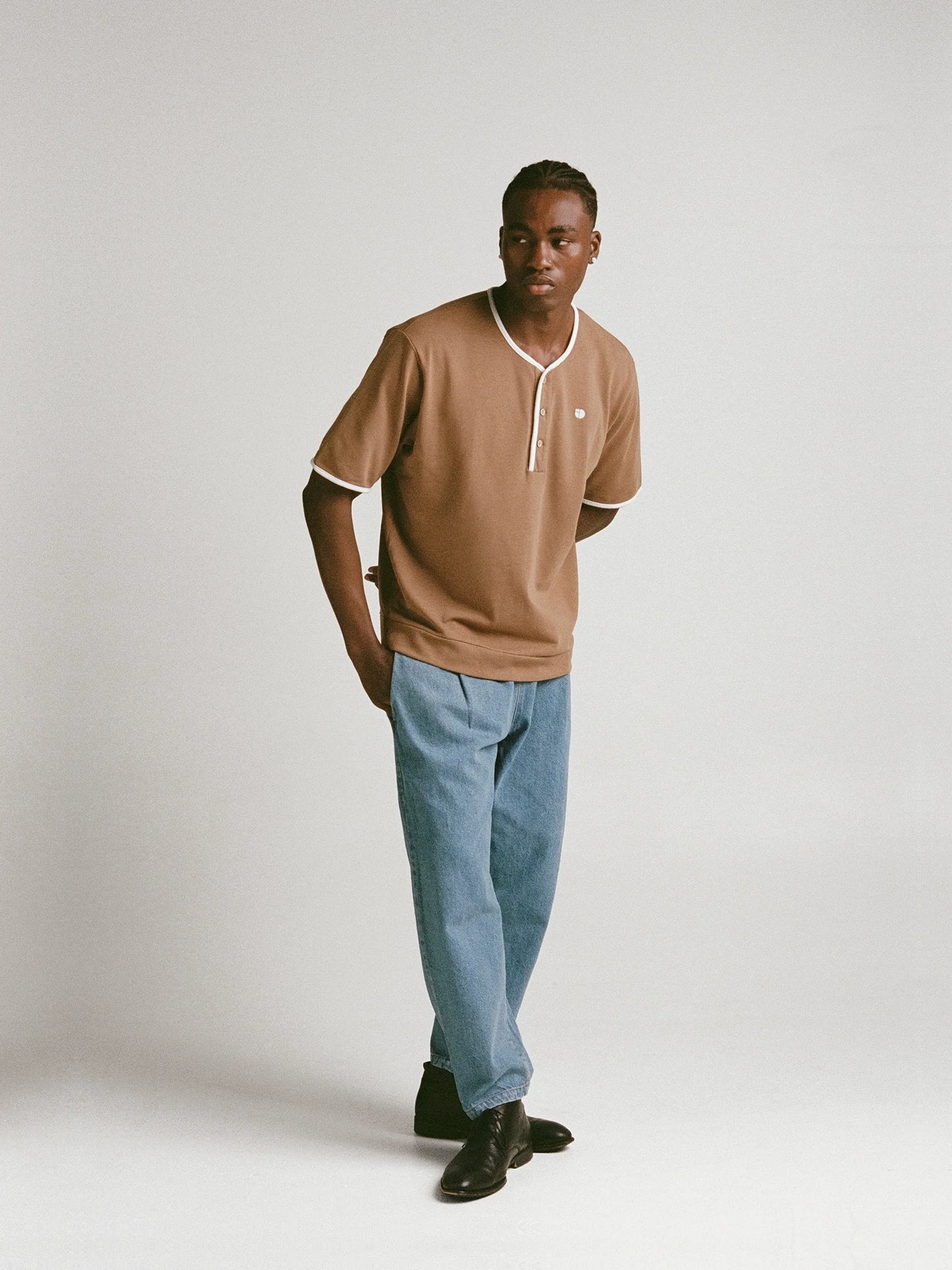 Bound Neck Shirt - Brown